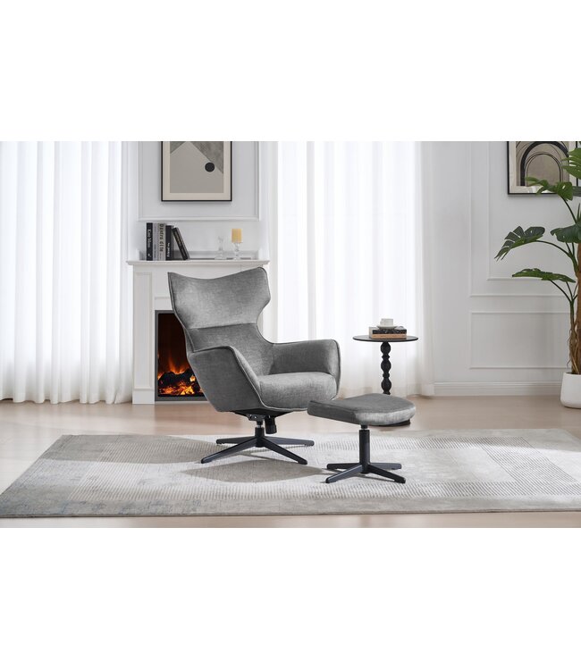 Invicta Interior Fauteuil VOGUE 360° draaibaar, grijs fluweel met zwart metalen frame - 46703