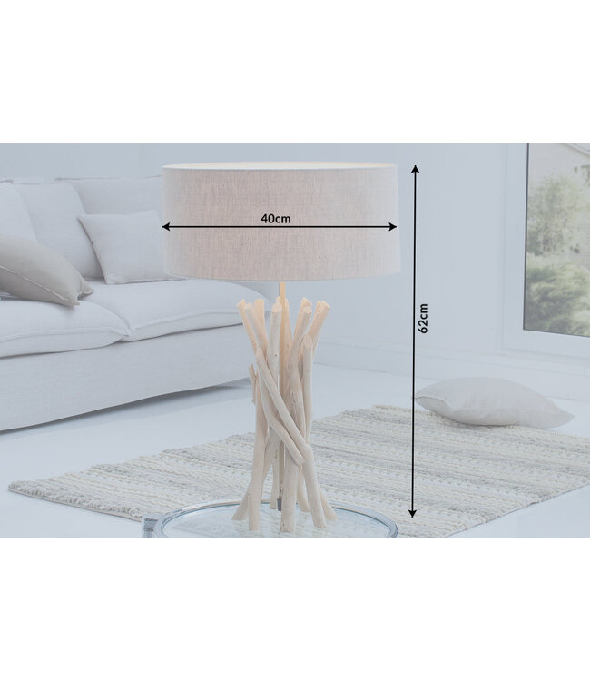 Invicta Interior Tafellamp WILD NATURE 62 cm met lampenkap van drijfhout en linnen, naturel - 38154