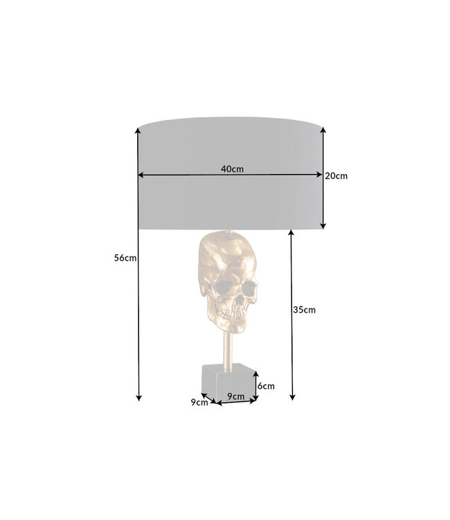 Invicta Interior Tafellamp SKULL 56cm goudkleurige katoenen kap zwart - 41529