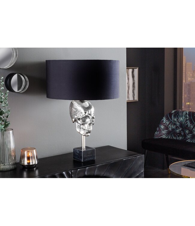 Invicta Interior Tafellamp SKULL 56cm zilverkleurige katoenen kap zwart - 41528