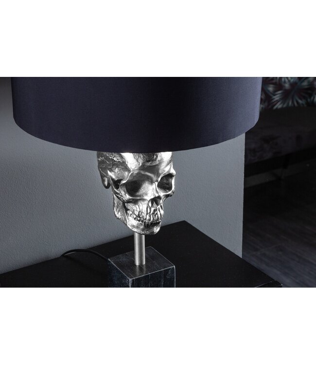 Invicta Interior Tafellamp SKULL 56cm zilverkleurige katoenen kap zwart - 41528