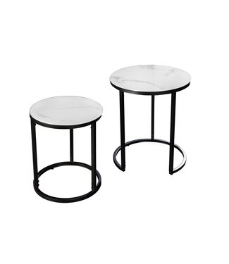 Invicta Interior Bijzettafel ELEGANCE Ø 50-60cm rond set van 2 marmerlook wit met zwart frame - 42178