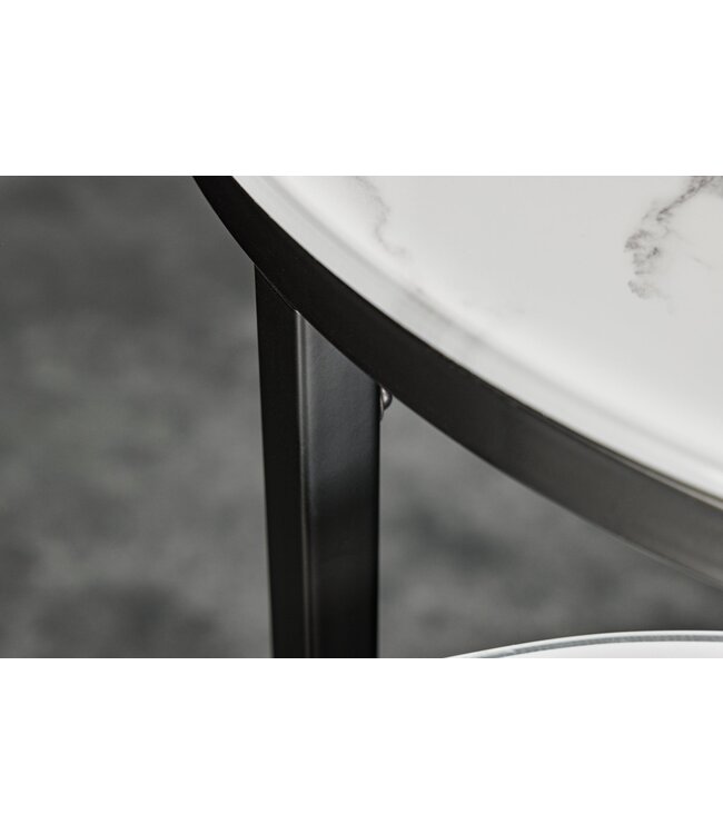 Invicta Interior Bijzettafel ELEGANCE Ø 50-60cm rond set van 2 marmerlook wit met zwart frame - 42178
