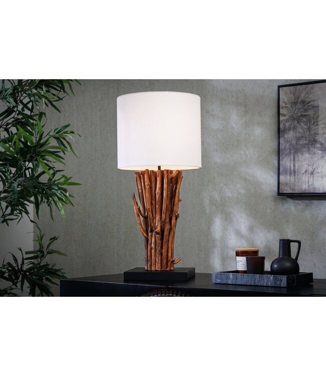 Invicta Interior Tafellamp EUPHORIA I 60 cm met lampenkap van longanhout en katoen - 43452