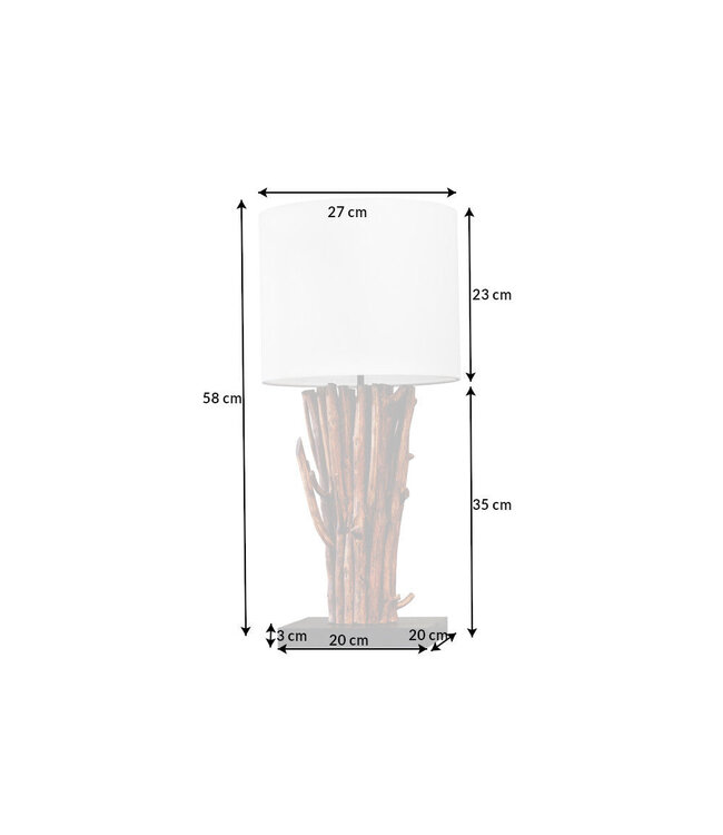 Invicta Interior Tafellamp EUPHORIA I 60 cm met lampenkap van longanhout en katoen - 43452