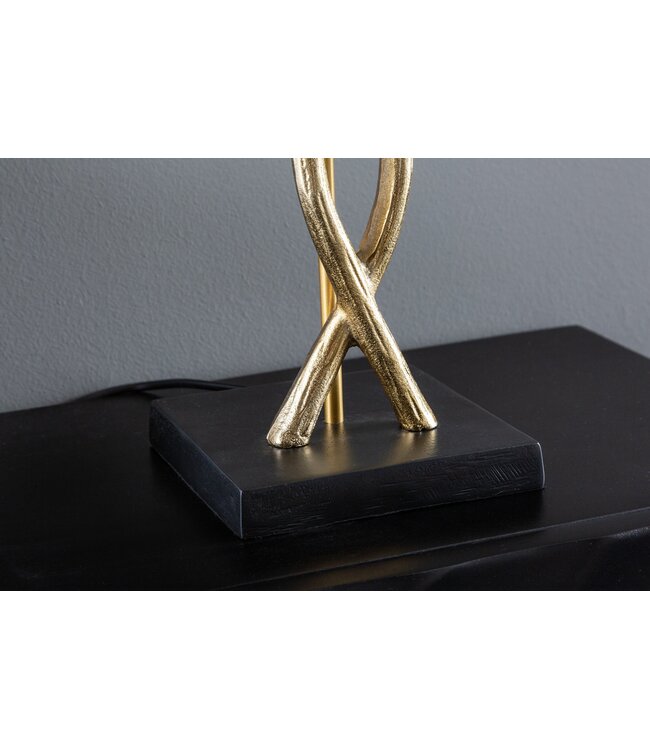 Invicta Interior Tafellamp GINKGO 62 cm met gouden katoenen kap en zwarte kap - 41530