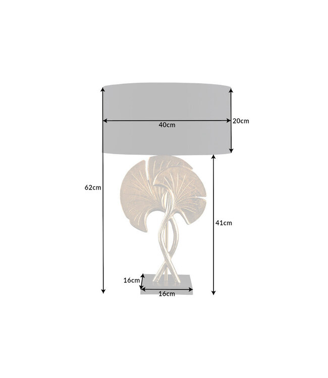 Invicta Interior Tafellamp GINKGO 62 cm met gouden katoenen kap en zwarte kap - 41530