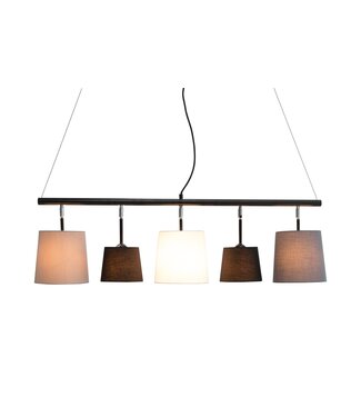 Invicta Interior Hanglamp LEVELS 100cm 5 linnen kappen zwart grijs wit - 37741