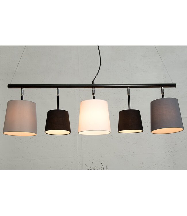 Invicta Interior Hanglamp LEVELS 100cm 5 linnen kappen zwart grijs wit - 37741