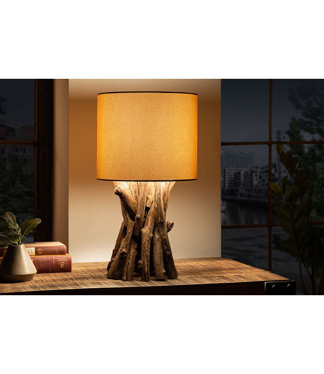 Invicta Interior Tafellamp HARMONY NATURE 50 cm teakhouten linnen kap beige - 41385