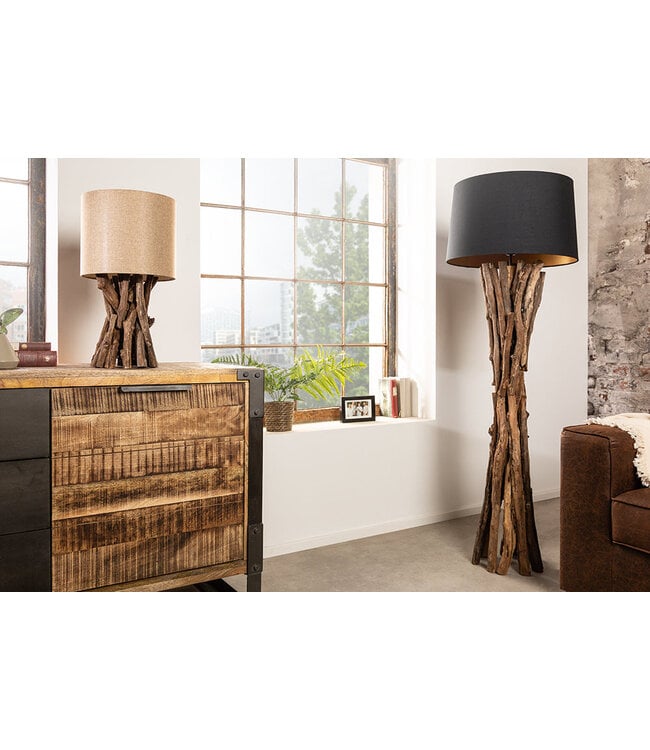 Invicta Interior Tafellamp HARMONY NATURE 50 cm teakhouten linnen kap beige - 41385