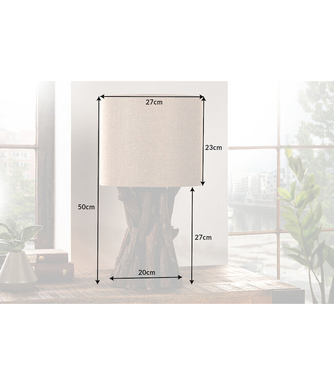 Invicta Interior Tafellamp HARMONY NATURE 50 cm teakhouten linnen kap beige - 41385