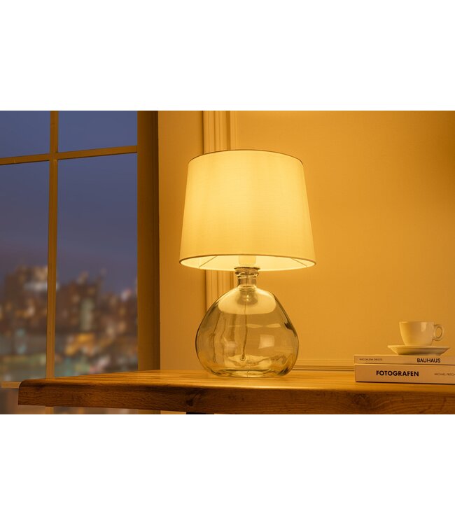 Invicta Interior Tafellamp CLASSIC 40 cm met witte lampenkap van gerecycled glas - 44494