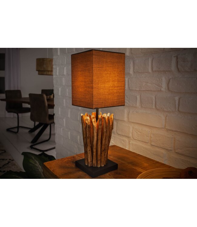 Invicta Interior Tafellamp EUPHORIA met bruine linnen kap in drijfhoutkleur - 36966