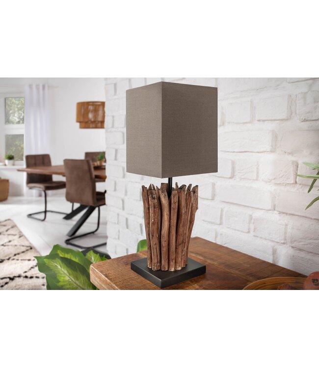 Invicta Interior Tafellamp EUPHORIA met bruine linnen kap in drijfhoutkleur - 36966