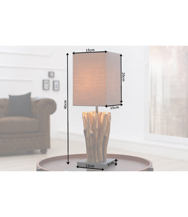 Invicta Interior Tafellamp EUPHORIA met bruine linnen kap in drijfhoutkleur - 36966