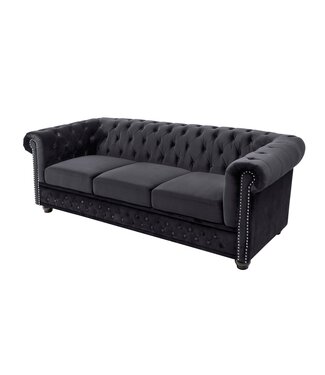 Invicta Interior Bank CHESTERFIELD 205 cm, binnenvering, 3-zits, fluweel, zwart - 47033