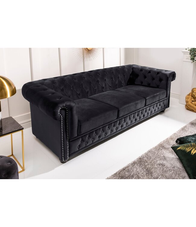 Invicta Interior Bank CHESTERFIELD 205 cm, binnenvering, 3-zits, fluweel, zwart - 47033