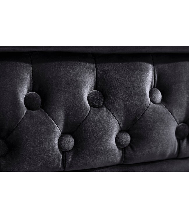Invicta Interior Bank CHESTERFIELD 205 cm, binnenvering, 3-zits, fluweel, zwart - 47033