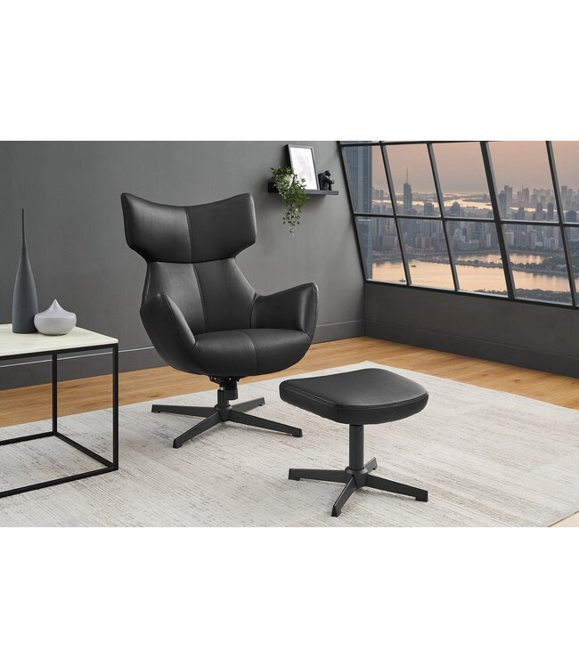 Invicta Interior Kruk VOGUE 45 cm, draaibaar, kunstleer, zwart, met zwart metalen frame - 47719