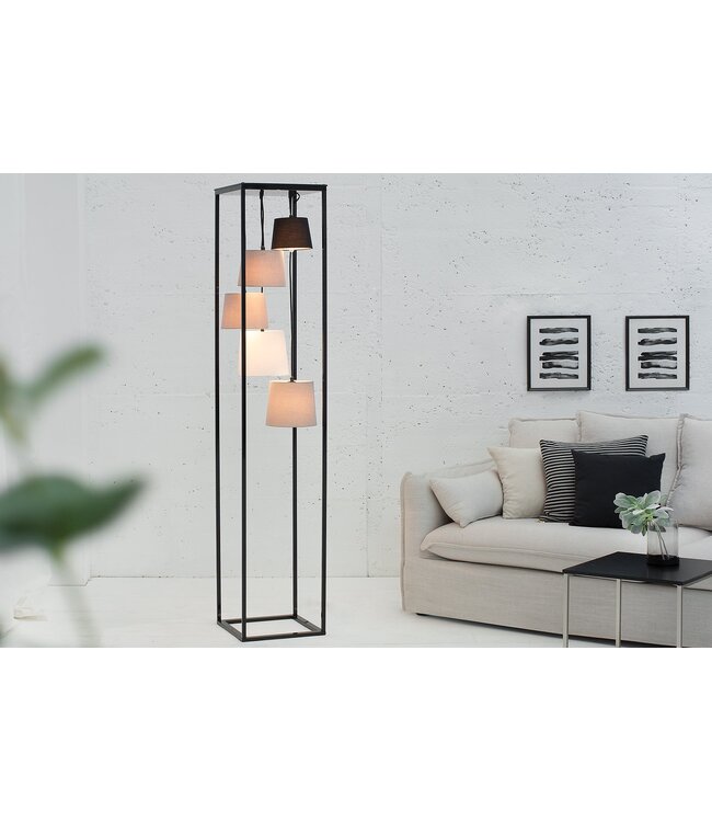 Invicta Interior Vloerlamp LEVELS 180cm 5 linnen kappen zwart grijs - 38685