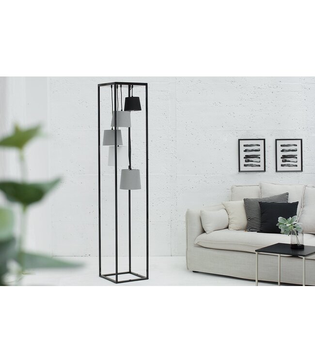 Invicta Interior Vloerlamp LEVELS 180cm 5 linnen kappen zwart grijs - 38685
