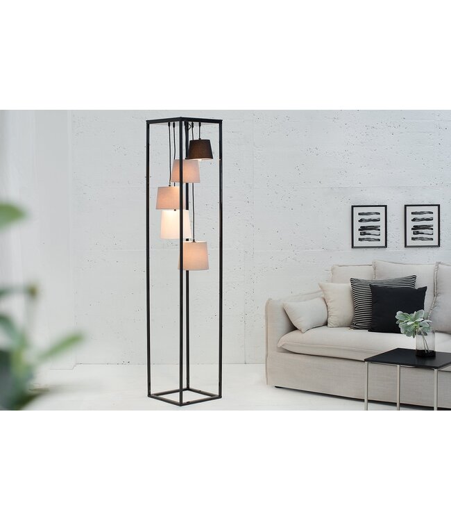 Invicta Interior Vloerlamp LEVELS 180cm 5 linnen kappen zwart grijs - 38685