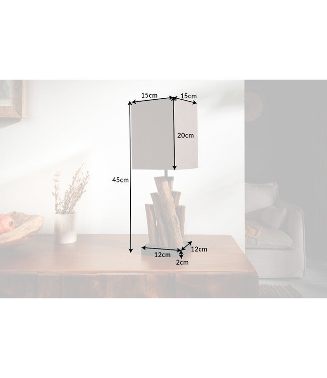 Invicta Interior Tafellamp PURE NATURE 45 cm, gemaakt van gerecycled ijzerhout met een bruine katoenen kap. - 40402