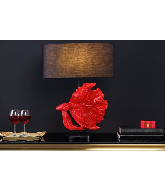 Invicta Interior Tafellamp CROWNTAIL 65 cm, rode lampenkap van polyhars, zwart - 43171