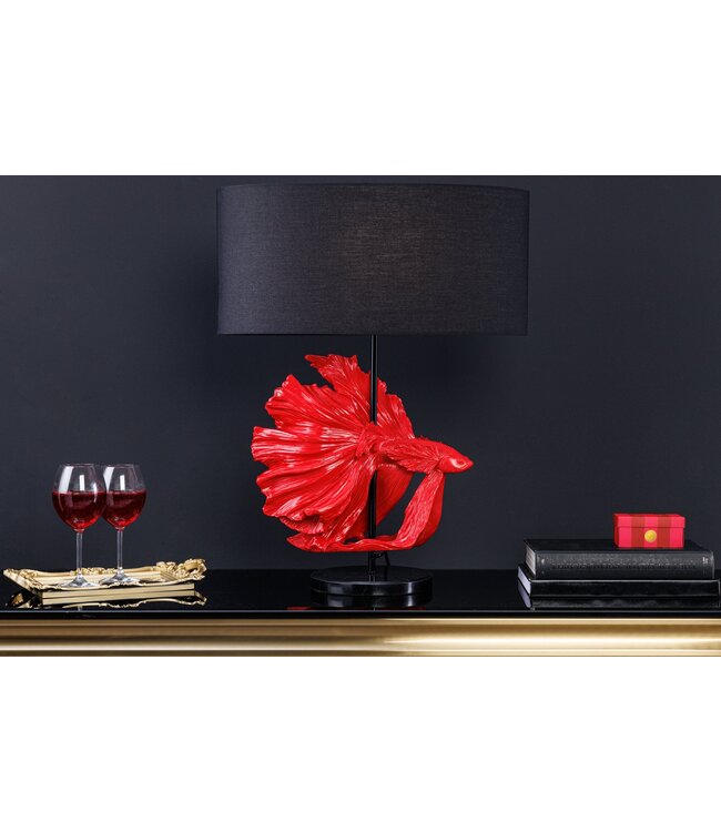 Invicta Interior Tafellamp CROWNTAIL 65 cm, rode lampenkap van polyhars, zwart - 43171