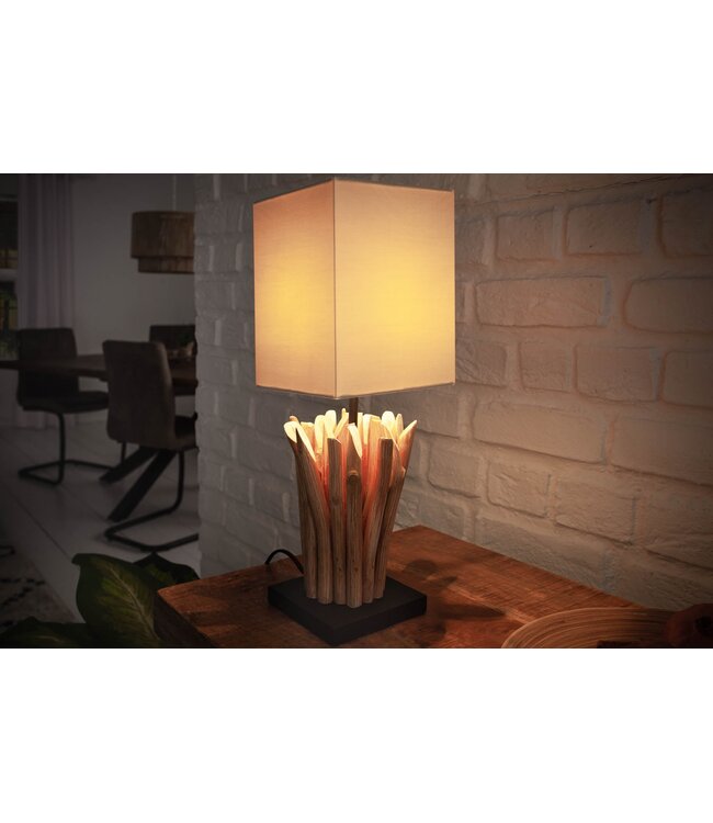 Invicta Interior Tafellamp EUPHORIA met witte linnen kap in drijfhoutkleur - 36967