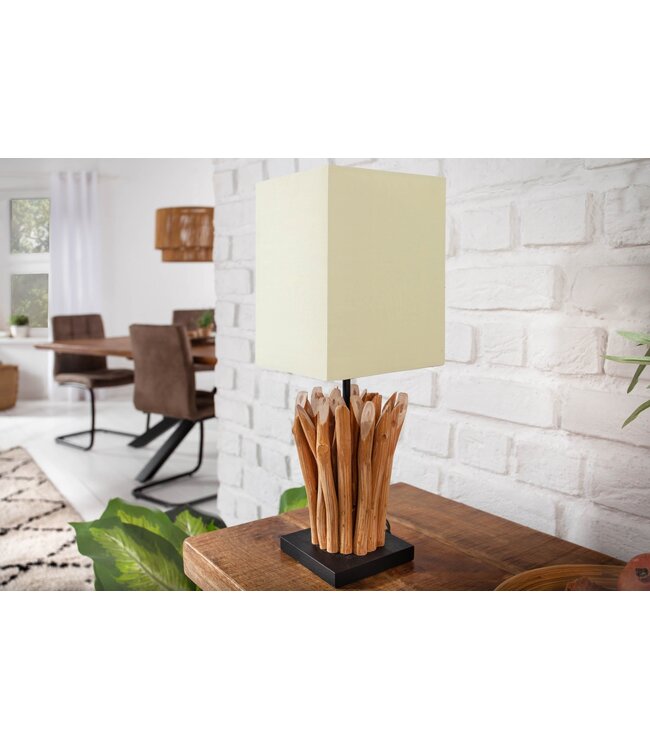 Invicta Interior Tafellamp EUPHORIA met witte linnen kap in drijfhoutkleur - 36967