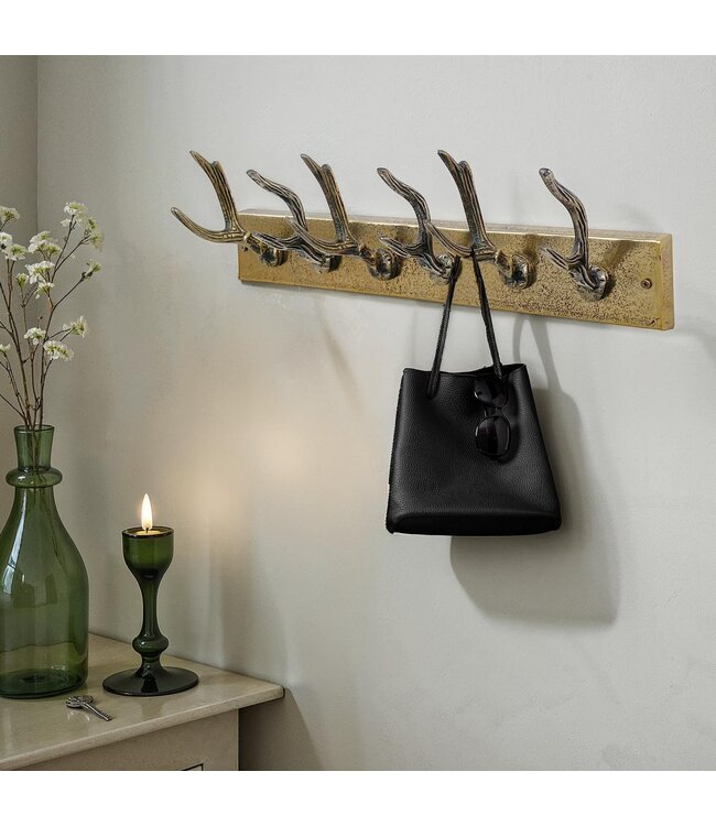 Invicta Interior Wandkapstok met hertmotief, 50 cm, metaal, messing - 45664