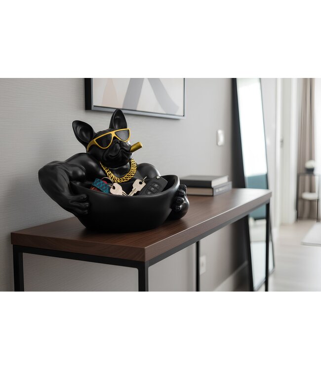 Invicta Interior Decoratieve schaal BULLDOG 30 cm handgemaakte schaal met opbergbakje zwart - 48007