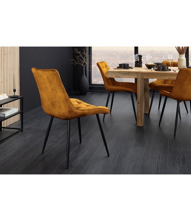 Invicta Interior Stoel ROADSTAR van fluweel in mosterdgeel met zwarte metalen poten - 47485