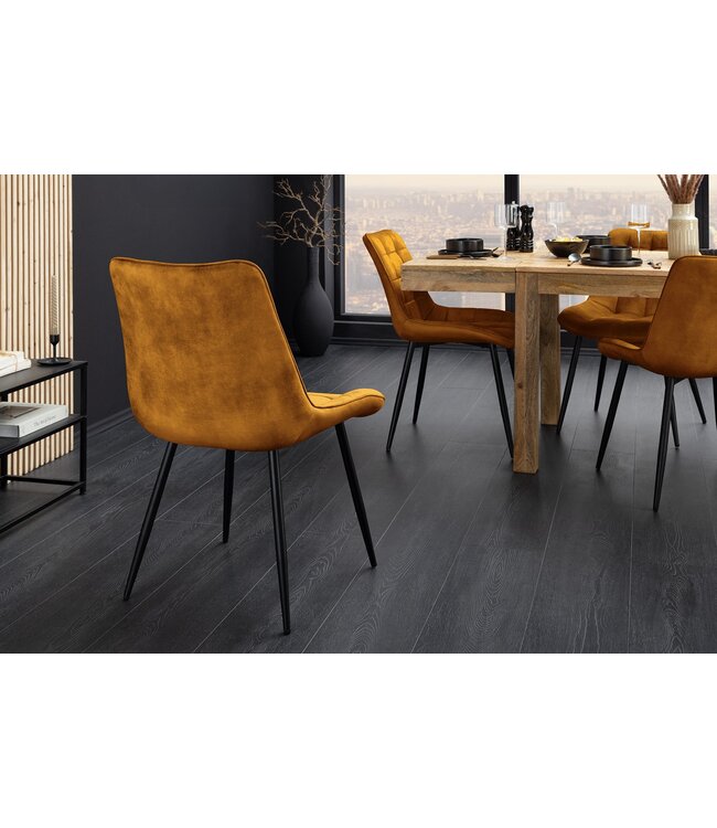 Invicta Interior Stoel ROADSTAR van fluweel in mosterdgeel met zwarte metalen poten - 47485