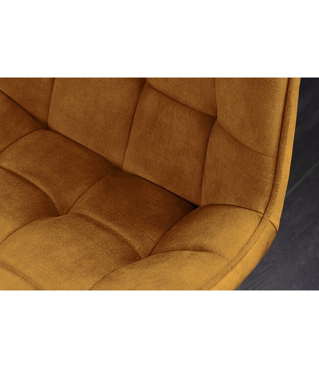 Invicta Interior Stoel ROADSTAR van fluweel in mosterdgeel met zwarte metalen poten - 47485