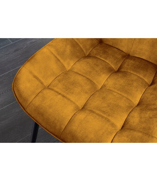 Invicta Interior Stoel ROADSTAR van fluweel in mosterdgeel met zwarte metalen poten - 47485