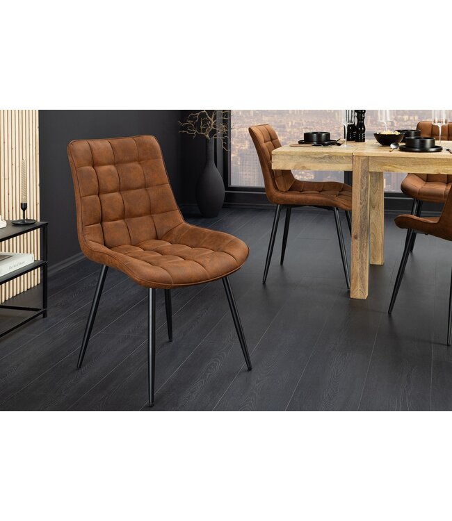 Invicta Interior Stoel ROADSTAR van microvezel in cognacbruin met zwarte metalen poten - 47481