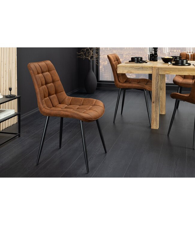 Invicta Interior Stoel ROADSTAR van microvezel in cognacbruin met zwarte metalen poten - 47481