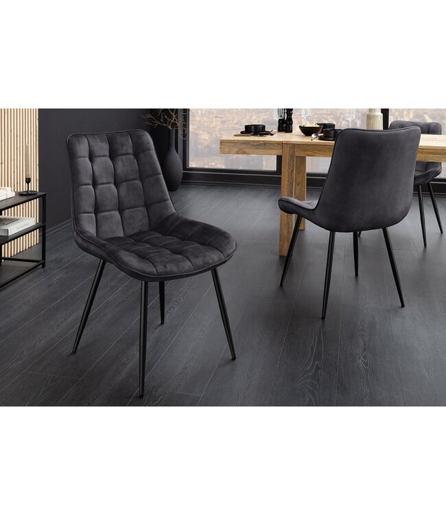 Invicta Interior Stoel ROADSTAR, donkergrijs fluweel met zwarte metalen poten - 47486