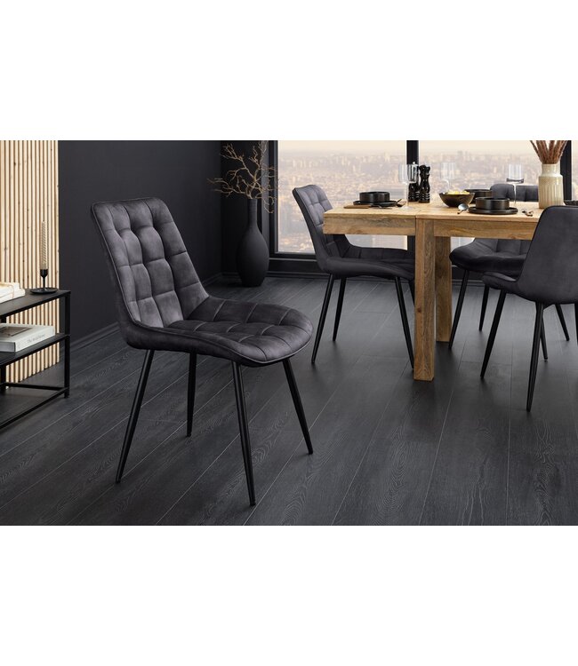 Invicta Interior Stoel ROADSTAR, donkergrijs fluweel met zwarte metalen poten - 47486