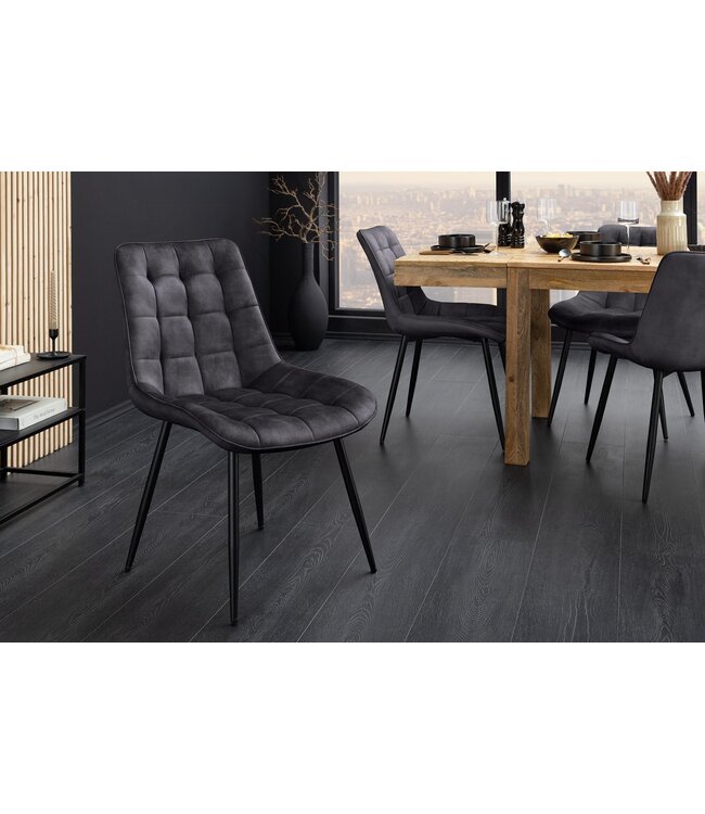 Invicta Interior Stoel ROADSTAR, donkergrijs fluweel met zwarte metalen poten - 47486