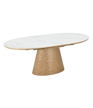 Invicta Interior UNIEKE eettafel van 160-200 cm, uitschuifbaar, gemaakt van gelakt eikenhout met een blad van wit keramisch marmer. - 47658