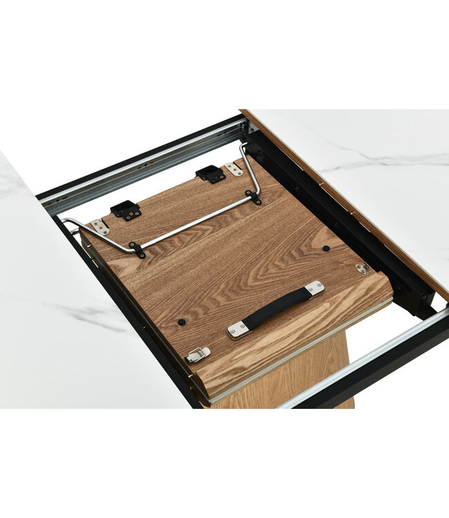 Invicta Interior UNIEKE eettafel van 160-200 cm, uitschuifbaar, gemaakt van gelakt eikenhout met een blad van wit keramisch marmer. - 47658