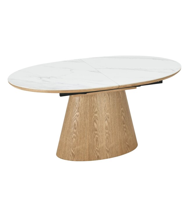 Invicta Interior UNIEKE eettafel van 160-200 cm, uitschuifbaar, gemaakt van gelakt eikenhout met een blad van wit keramisch marmer. - 47658