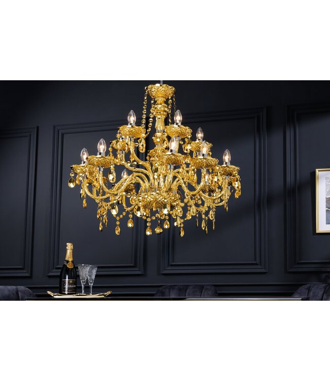 Invicta Interior Kroonluchter met kristallen, 15 armen, goudkleurig - 43168