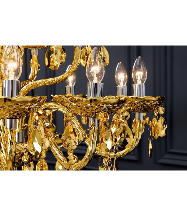 Invicta Interior Kroonluchter met kristallen, 15 armen, goudkleurig - 43168
