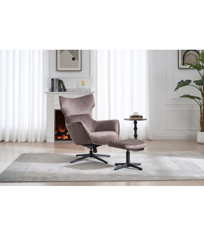 Invicta Interior Kruk VOGUE 45 cm draaibaar fluweel taupe met zwart metalen frame - 46702