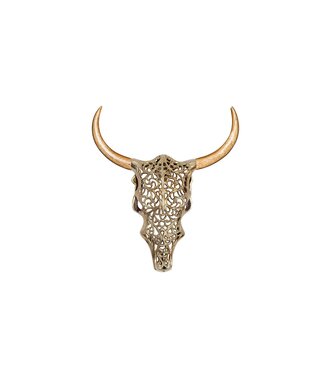 Invicta Interior Wanddecoratie EXOTISCHE STIER 60 cm mangohout en metaal naturel goud handgemaakt - 45661